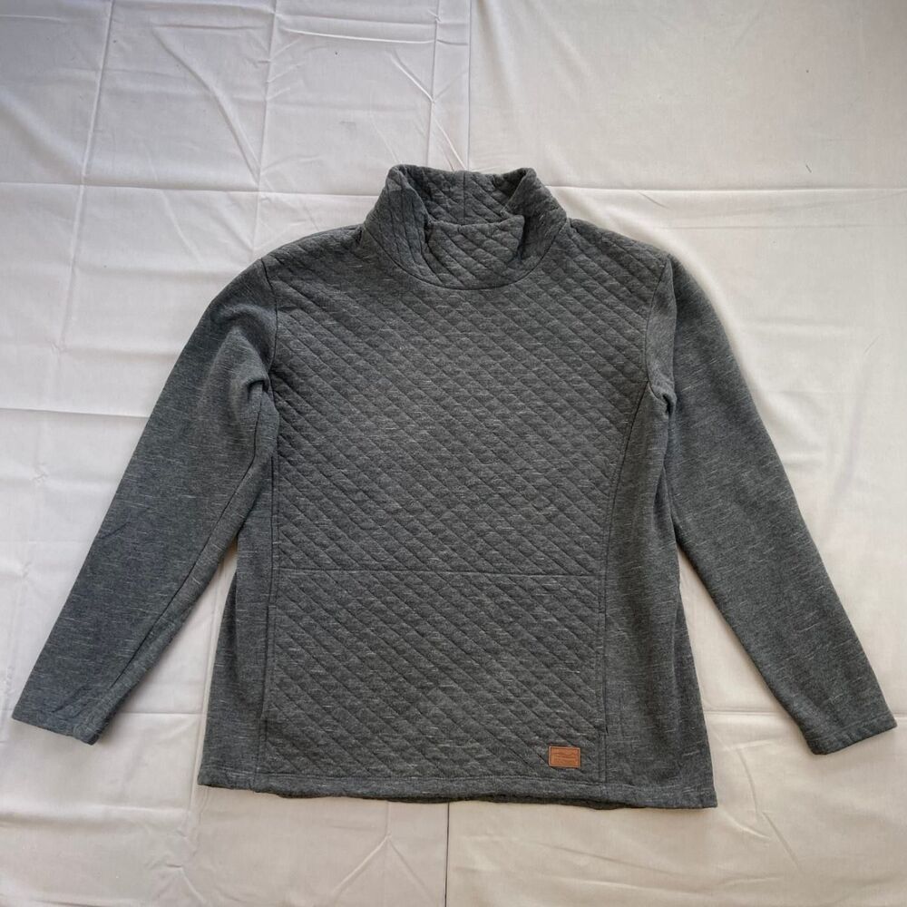 L.l.bean M Gray Quilted Mock Neck Pullover Sweatshirt Cotton Blend Polyester